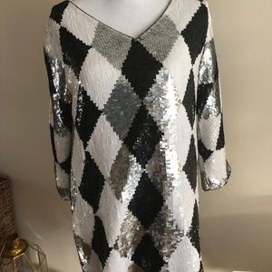 Vintage Harlequin Sequin Mini Dress Medium